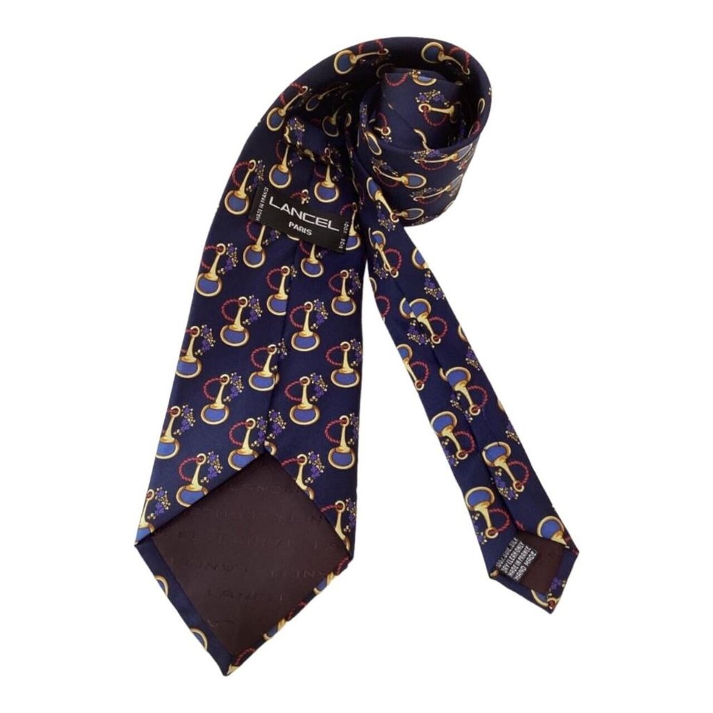 LANCEL PARIS Blue Equestrian Accessories Tie Hand Made In France 58"-3".3/4 EX C - Picture 2 of 7